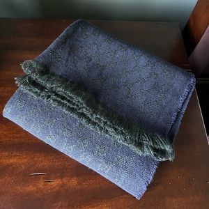 Gucci Blue Green Wool Long Scarf